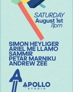 flyer for Apollo Studio w/ Simon Heyliger, Ariel me Llamo, Sammir, Petar Marniku
