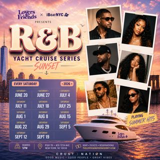 flyer for R&B on the River - Sunset Boat Party Yacht Cruise
