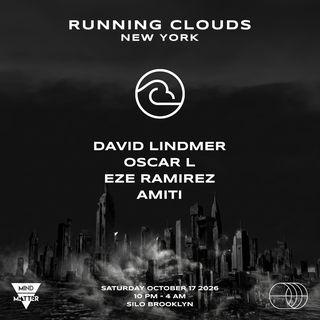 flyer for Running Clouds presents: David Lindmer, Oscar L, EZE RAMIREZ, & Amiti