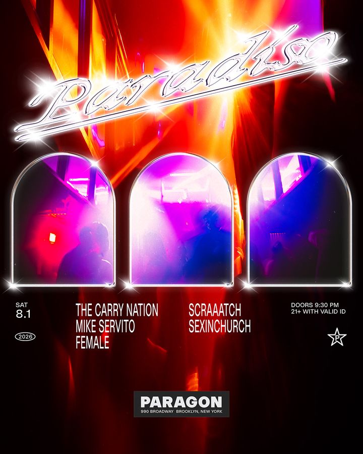 Flyer for Paradiso: The Carry Nation, Mike Servito, Female + SCRAAATCH, SEXINCHURCH