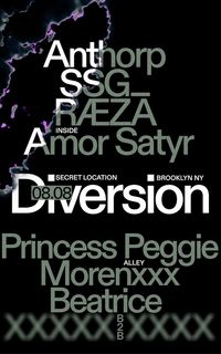 flyer for DIVERSION w Amor Satyr; Beatrice; RAEZA