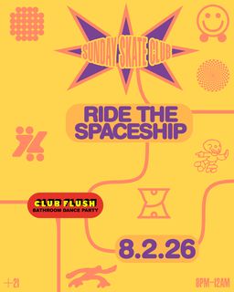 flyer for Sunday Skate Club: RIDE THE SPACESHIP ft. Sebastian Posso, LivBpm, Malachi, & auden barbour