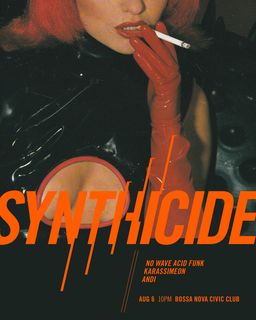 flyer for Synthicide with No Wave Acid Funk, Karassimeon, Andi