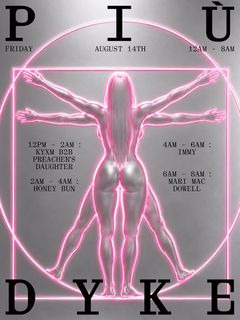 flyer for dyke alike x più bass: Più Dyke