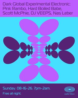 flyer for Pink Rambo, Hard Boiled Babe, Scott McPhie, DJ VEEPS, Nas Leber