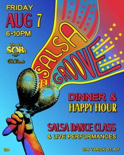flyer for Salsa Groove: Dance Class & Happy Hour