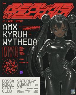 flyer for Realms of Techno with AMX + KYRUH +Wytheda