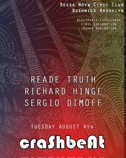 flyer for Crashbeat with Reade Truth, Richard Hinge, Sergio Dimoff