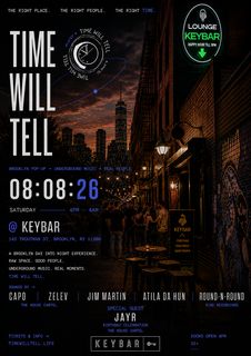 flyer for Time Will Tell 08:08:26