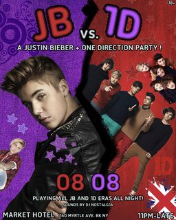 flyer for JB vs 1D: JUSTIN BIEBER & ONE DIRECTION PARTY