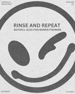 flyer for RINSE & REPEAT: Boydell, Barris Fishman, ALEX PAN