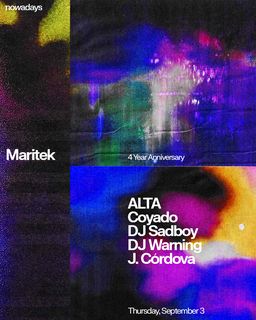 flyer for Maritek: 4 Year Anniversary with ALTA, Coyado, DJ Sadboy, Dj Warning, J. Córdova