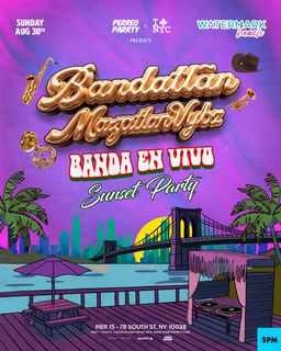 flyer for Banda Brunch - Sunset Latin Party at Watermark Beach NYC