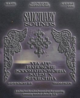 flyer for SANCTUARY SOUNDS: Via App, HARDKORE, sodomahigomorra, SALEM X, SEPULCHRA