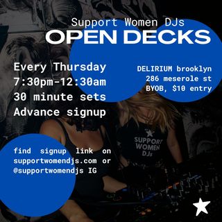 flyer for Support Women DJs Open Decks