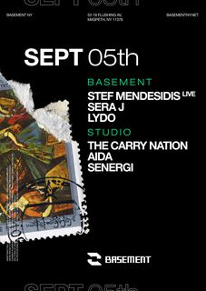 flyer for Stef Mendesidis live / Sera J / LYDO / The Carry Nation / AIDA / SENERGI
