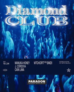 flyer for Diamond CLUB: Manuka Honey, J. Córdova, Caín Lima + WTCHCRFT b2b Simzii