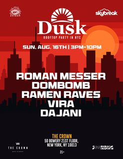 flyer for Dusk - Sunset Open Air Rooftop Party (Afro, Progressive, House, Trance)