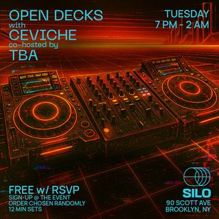 flyer for Open Decks with ceviché
