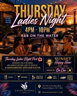 flyer for Thursday Ladies Night NYC - R&B on the Water
