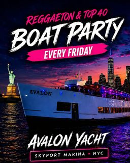 flyer for Reggaeton Boat Party NYC - Avalon Yacht – Aug 14