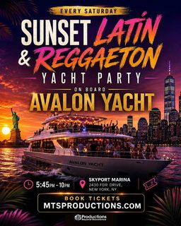 flyer for Sunset Latin & Reggaeton Yacht Party