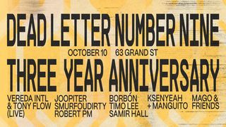 flyer for DLN9 3rd Year Anniversary! Ksenyeah + Manguito, Timo Lee, Joopiter, SMURFOUDIRTY, Robert PM