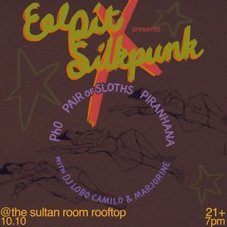 flyer for The Eel Pit X Silkpunk presents: Ph0, Pair of Sloths, Piranhana, DJ Lobo Camilo & Marjorine