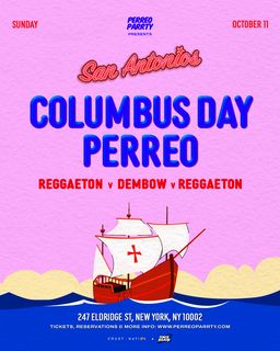flyer for Colombus Day Perreo #1 Reggaeton Cocktail Bar