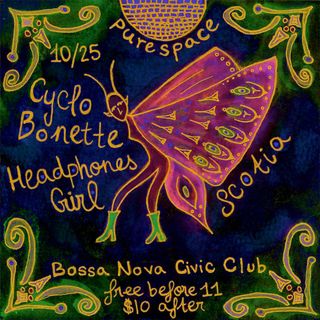 flyer for Pure Space with Scotia, Headphones Girl, CYCLO BONETTE