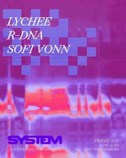 flyer for SYSTEM: Lychee, R-DNA, Sofi Vonn