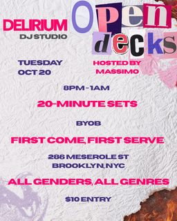 flyer for Delirium Open Decks