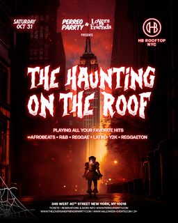 flyer for The Haunting on the Roof - Halloween Rooftop #1 Skyline Views NYC