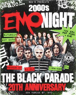 flyer for SOB's presents: 2000's Emo Night: The Black Parade 20th Anniversary