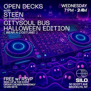 flyer for Open Decks with CitySoul Bus - Halloween Edition
