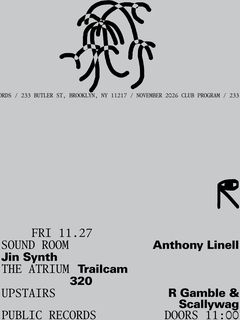 flyer for Anthony Linnell, Jin Synth / Trailcam, 320 / R Gamble & Scallywag