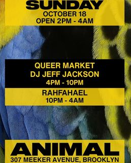 flyer for ANIMAL Sunday Market w/ DJ Jeff Jackson, RAHFAHAEL