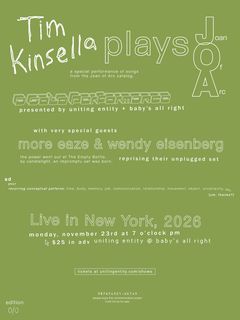 flyer for Uniting Entity presents: Tim Kinsella with more eaze + Wendy Eisenberg