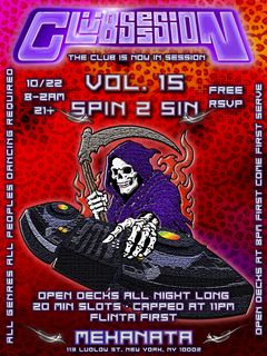 flyer for CLÜBSESSION VOL. 15: SPIN 2 SIN